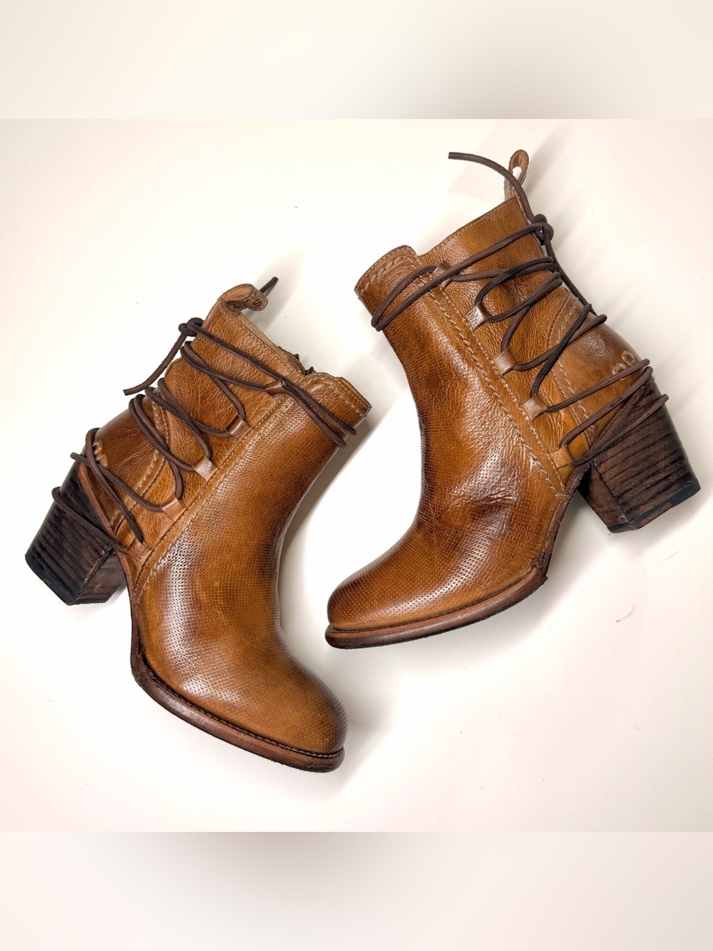 Bed Stu Womens COBBLER BLAIRE Distressed Lace Zip Brown Leather Boots Size- 8